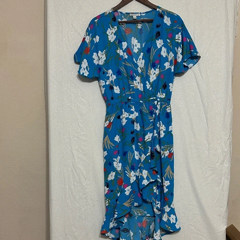 J. Crew Factory Blue Floral High Low Dress - Picture 1 of 6